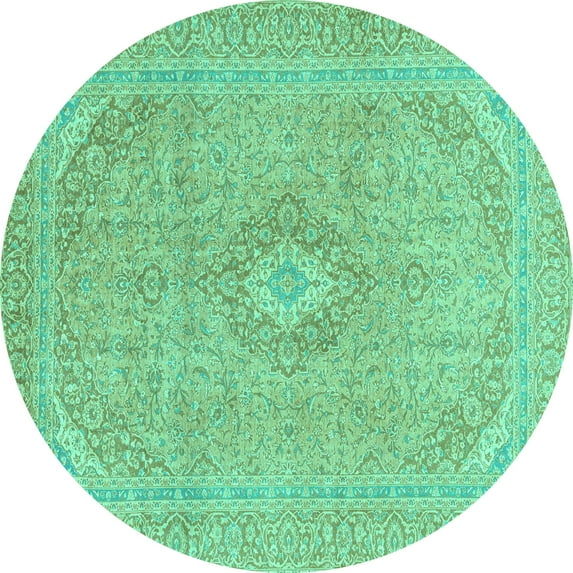 Ahgly Company Machine Washable Indoor Round Abstract Turquoise Blue Modern Area Rugs, 8' Round