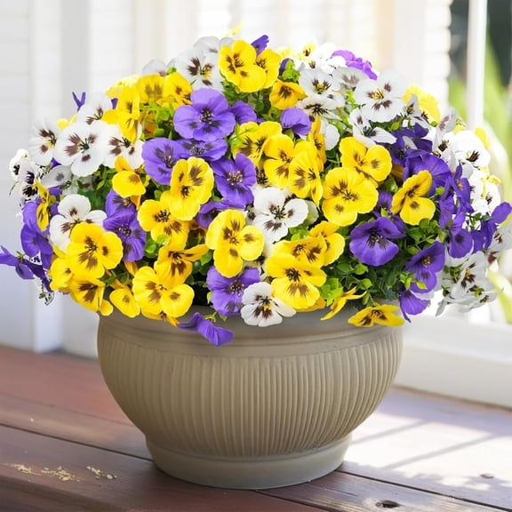 18 Bundles Artificial Pansy Flowers for Outdoor, UV Resistant Fake Flowers, Artificial Plants, Silk Faux Fowers for Outdoor Planters Home Garden Office Patio Front Porch