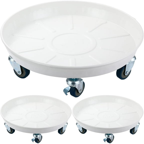 3 Packs 20” Metal Plant Caddy with Wheels Extra-large Rolling Plant Stand Heavy-duty Iron Plant Dolly Casters for Indoor Outdoor Flower Pot Mover Roller Coasters, White