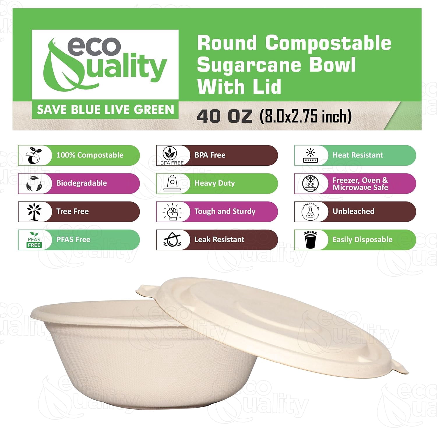 40 oz Round Disposable Compostable Paper Bowls with Fiber Dome Lids - Heavy-Duty, Eco-Friendly Natural Bagasse Unbleached, Heat Resistant, 100% Biodegradable Salad Bowls Alternative to Plastic (25)