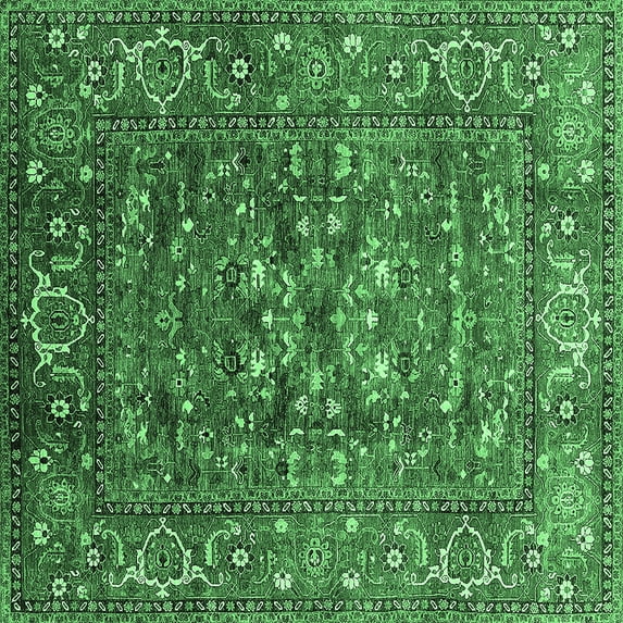 Ahgly Company Indoor Square Oriental Emerald Green Industrial Area Rugs, 3' Square