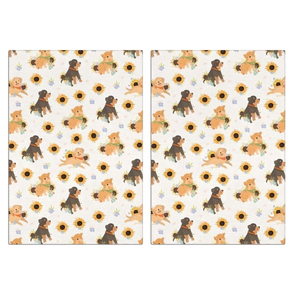2 Pcs Funny Kitchen Towels,Dogs with Sunflowers Microfiber Dish Towels,Kitchen Tea Towels,Kitchen Towel Set (18" X 26")