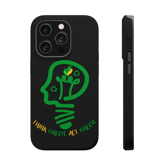 DistinctInk Tough Case for Apple iPhone 15 PRO (6.1" Screen), Compatible with MagSafe Charging - Think Green Act Green