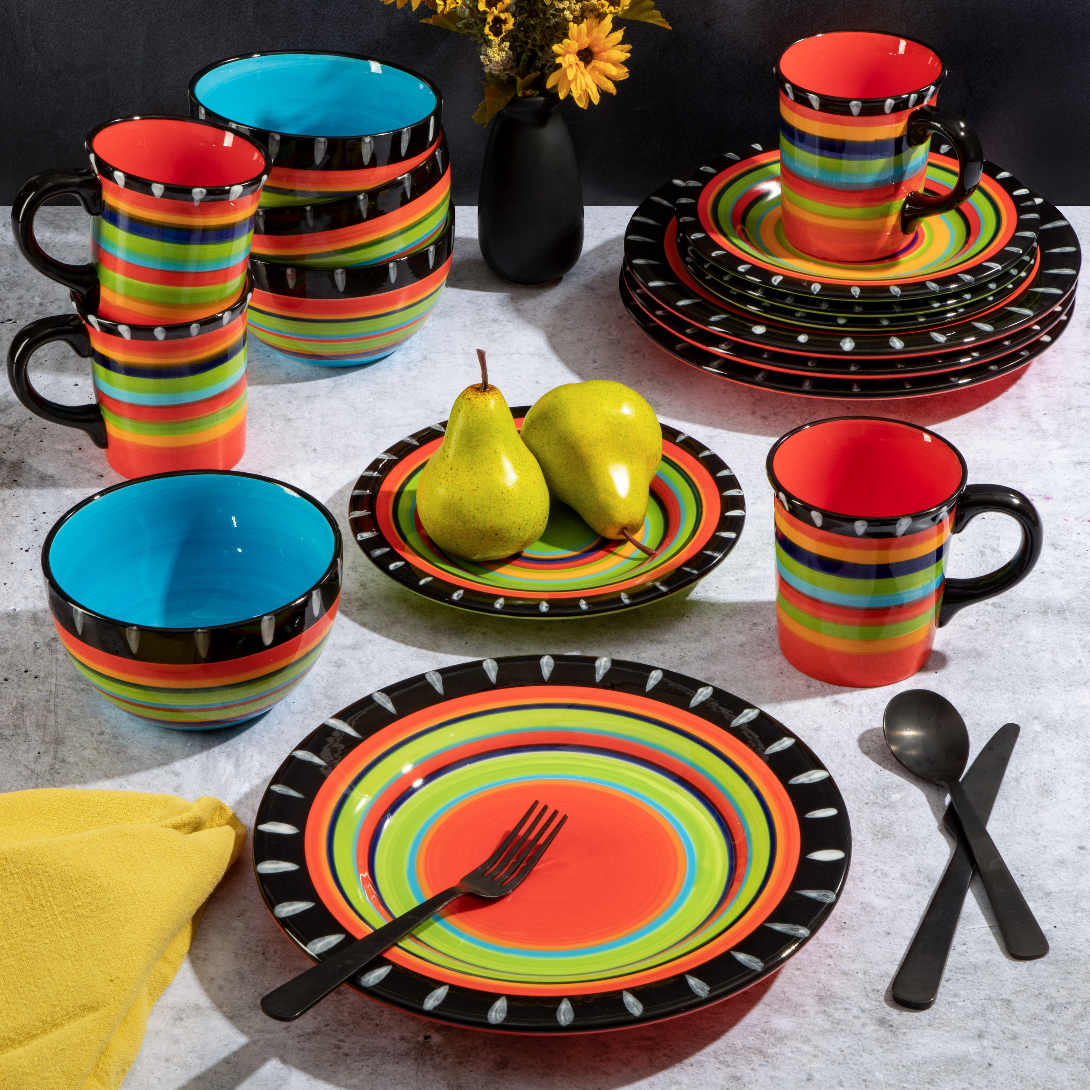 AmorArc Ceramic Dinnerware set (16pcs), Stoneware Plates and Bowls Set 