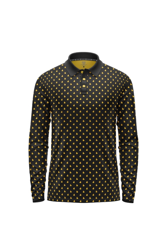 Mens Funny Long Sleeve Golf Polo Shirt Moisture Wicking Performance Casual Relaxed Fit Quick Dry Tennis Pickleball Bowling (US, Alpha, Medium, Regular, Regular, Duck)
