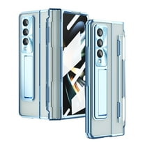 for Samsung Galaxy Z Fold 3 Case, [Full Cover Hinge Protection] Transparent Shockproof Protective Phone Case with Built-in Screen Protector & Magnetic Kickstand for Samsung Z Fold 3, Blue