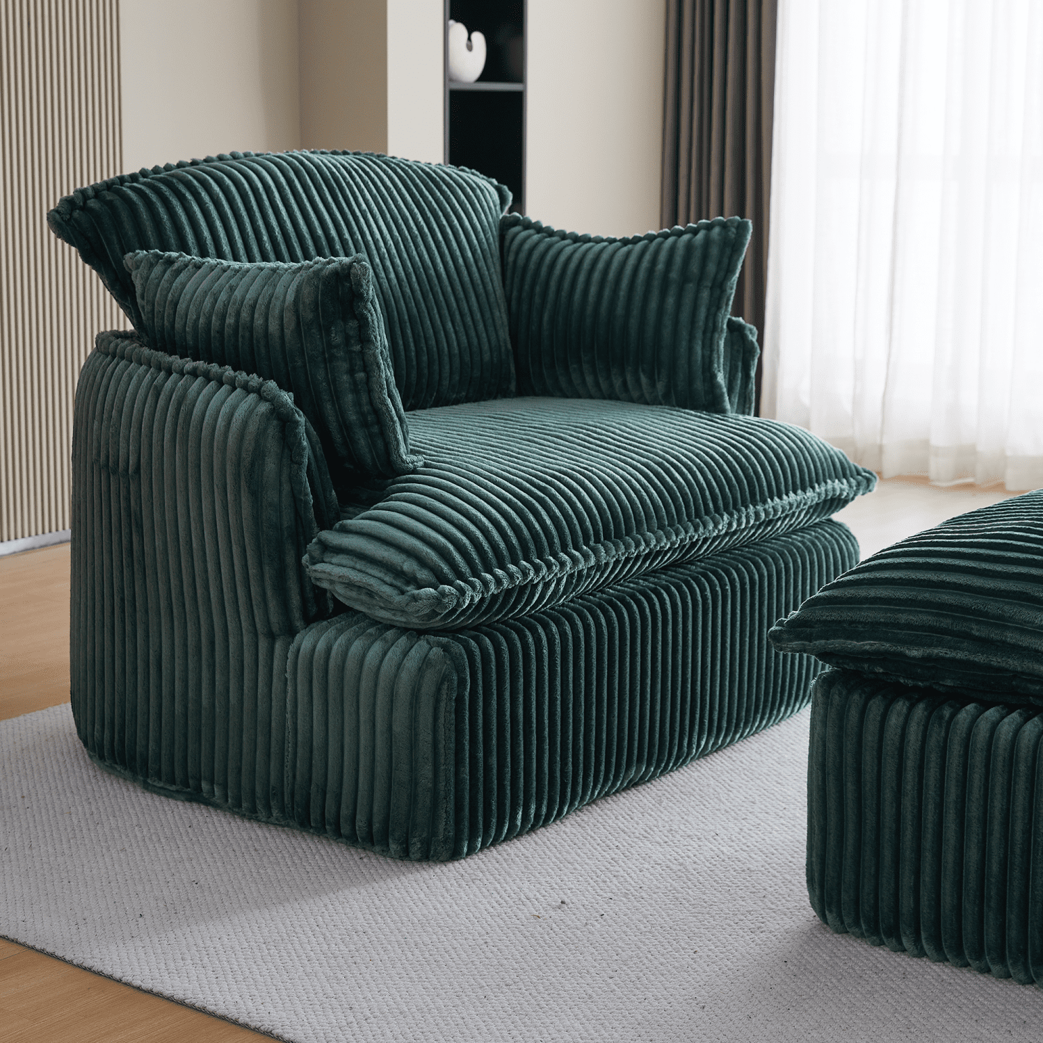 Gewnee Convertible Corduroy Armchair with Ottoman - Modern Compressed for Small Spaces, Living Room