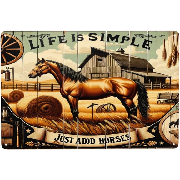 Rustic Equine Charm Metal Tin Sign - Country Farmhouse Wall Art, Home Decor with Vintage Horse & Barn, Perfect for Equestrian Lovers, Antique Farm Theme for Living Room or Barn decor signs 12x8inch