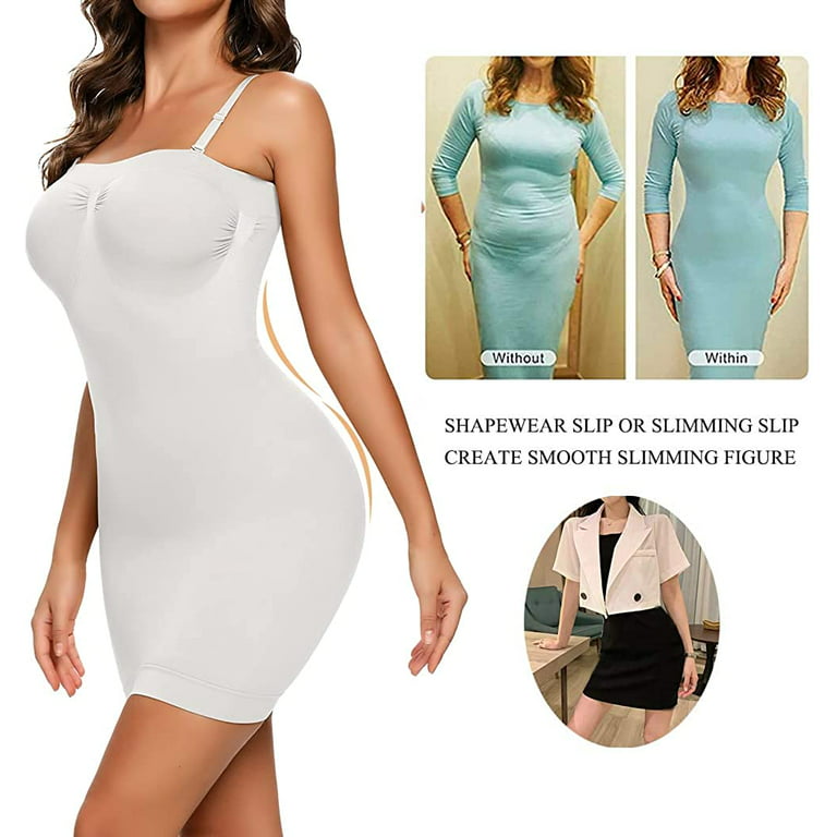 Made in USA- Compression Shapewear Slip-Tube Dress w/Detachable Clear Bra  Straps with Slimming Tummy Control