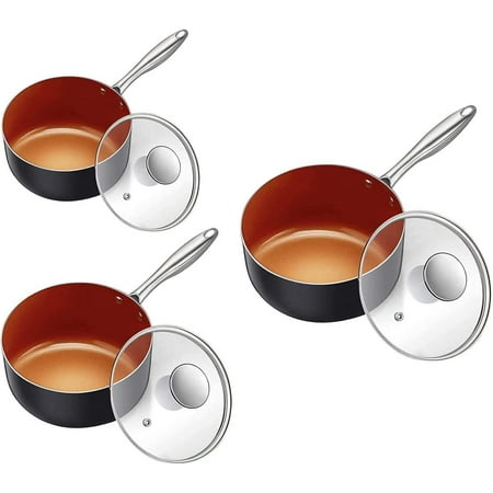 

HPJNB Saucepan Set with Lid Nonstick 1Qt & 2Qt + 3QT Copper Sauce Pan Set with Lid Small Pot with Lid Ceramic Nonstick Saucepan Set Small Sauce Pots Copper Pot Set