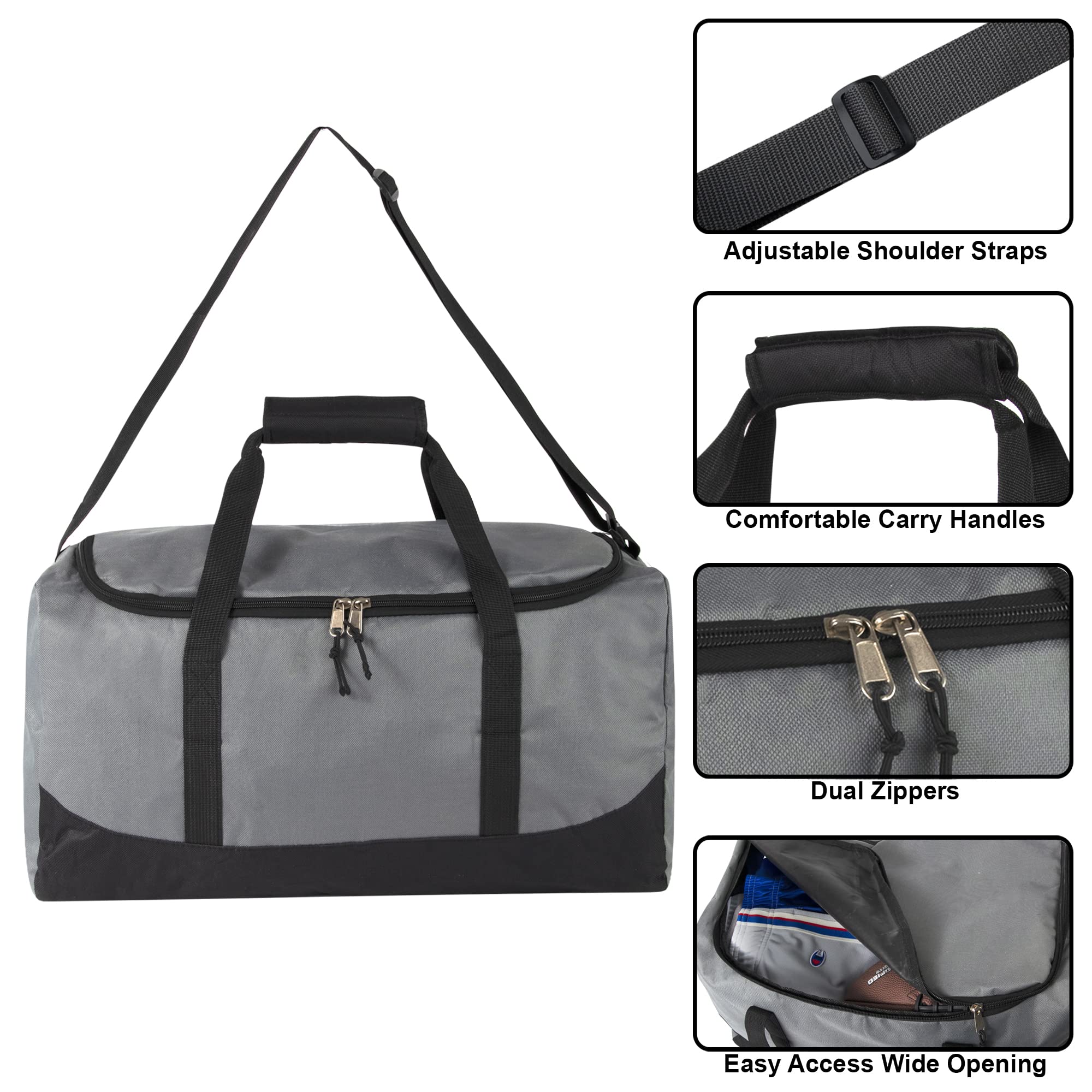 24 Pack of Bulk Wholesale 20 Inch 40 Liter Weekender Overnight Duffel Shoulder Bags for Sports, Travel and Commute in Gray