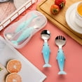 thumbnail image 6 of Portable Stainless Steel Infant Dinnerware Dolphin Baby Tableware Set Food Feeding Spoon Fork Children Utensil Toddler Cutlery BLUE, 6 of 8
