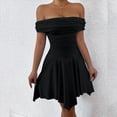 thumbnail image 4 of Vestido Corto de Cóctel con Hombros Descubiertos, Dobladillo Fruncido y Corsé Fruncido para Mujer Negro XS, 4 of 10