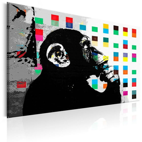 Tiptophomedecor Stretched Canvas Street Art - Banksy: The Thinker Monkey Wide - Stretched & Framed Ready To Hang Art