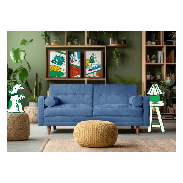 Sofá Cama de Velvet Azul Makora Modelo Bristol con Beehive Memory Foam