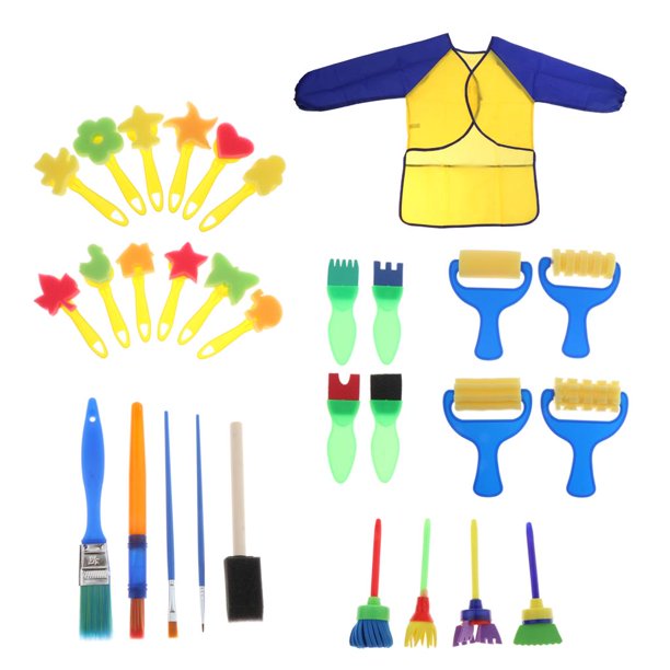 Juego de Pinceles de Esponja Coloridos para Dibujo Artístico para con Delantal de Pintura a Prueba de Agua, Kits de Pinturas para Dedos, Zulema Pinceles para pintar con esponja para niños