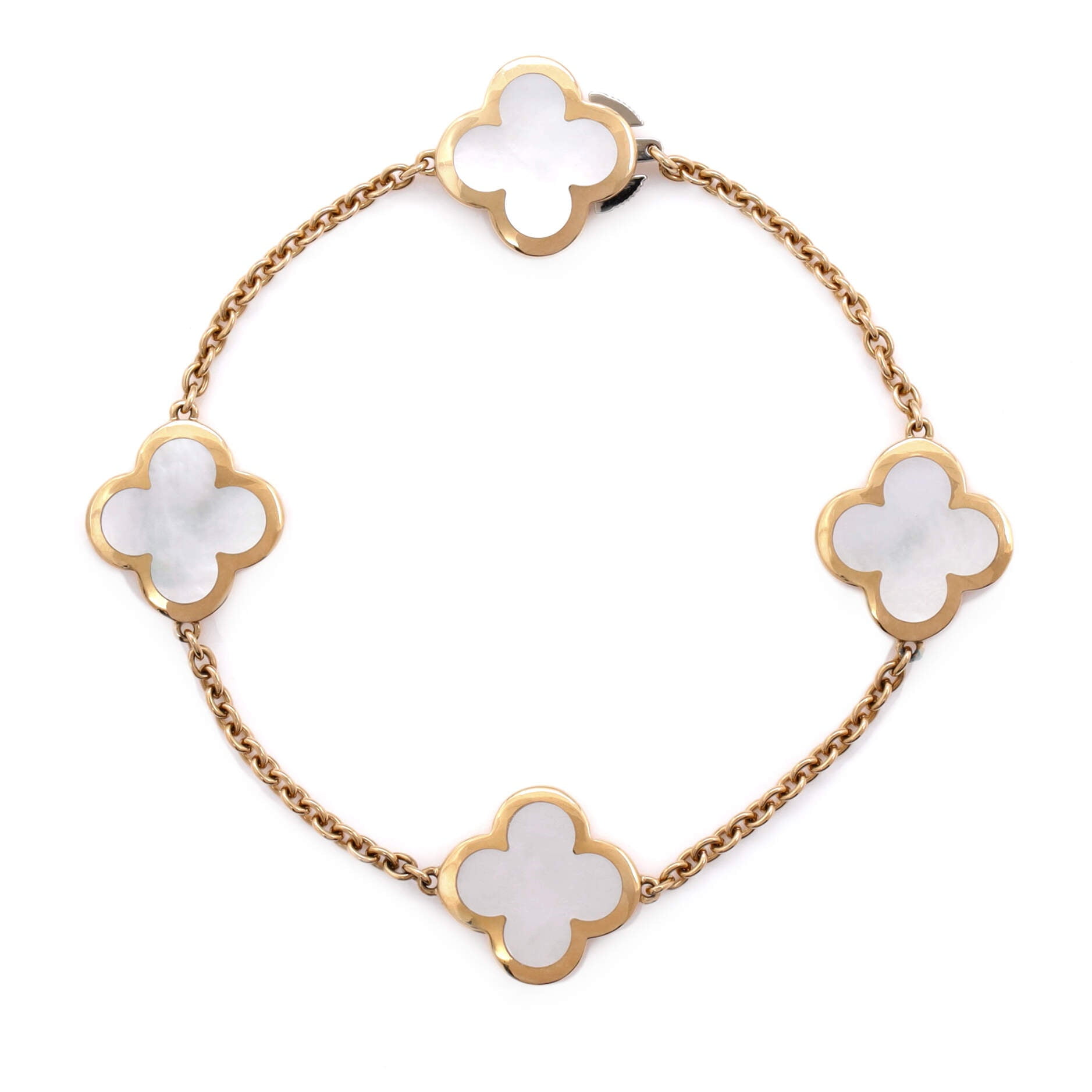Pre-Owned Van Cleef & Arpels Pure Alhambra 4 Motifs Bracelet 18K Yellow Gold with Mother of Pearl By Rebag