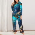 thumbnail image 2 of Lsque Underwater Fish Turtle Pattern Long Sleeve Pajama Set for Women - Soft 2-Piece Sleepwear and Loungewear Set with Pockets, Comfy Nightwear-Large, 2 of 7