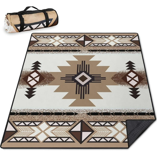 Aztec Picnic Blankets Waterproof Foldable Picnic Blanket 80"x 60" Picnic Mat 3-Layer Thicking Outdoor Picnic Blanket Sandproof Lightweight Beach Blanket with Strap Machine Washable