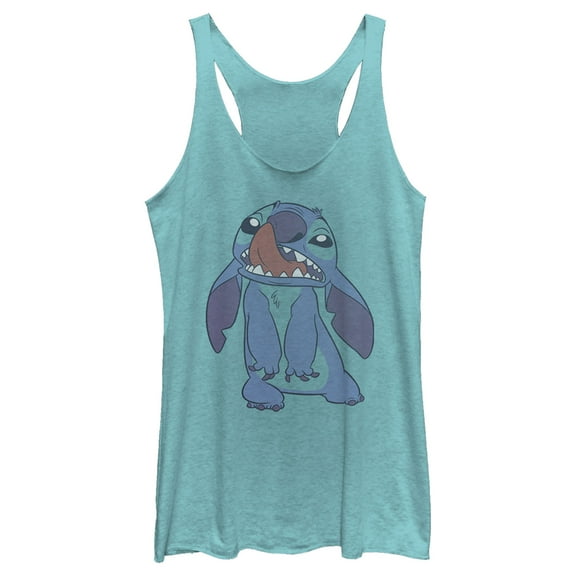 Women's Lilo & Stitch Tongue Out Stitch Racerback Tank Top Tahiti Blue X Large
