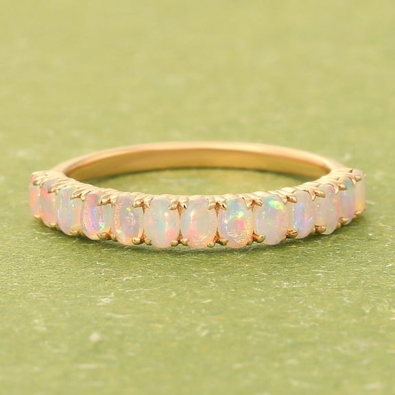 Natural Opal Ring, Vintage Opal Band, Opal Wedding Band, Rose Gold Opal Ring, Dainty Opal Ring, October Birthstone Ring, Matching Band Ring