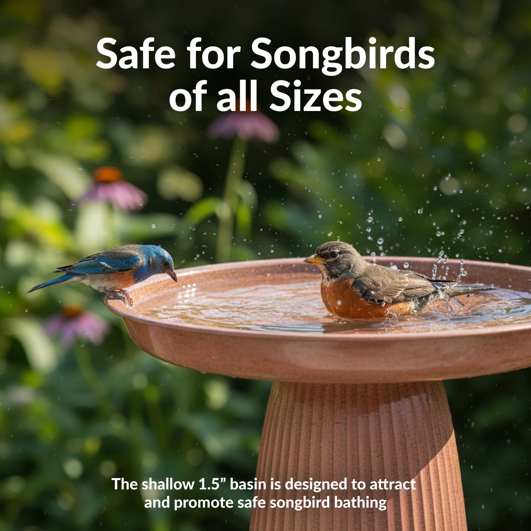 Sunnydaze Gleeful Garden Metal Bird Bath for Outdoors - UV-Resistant Large Bird Bath for Outside - 23-Inch - Canyon Clay Glaze