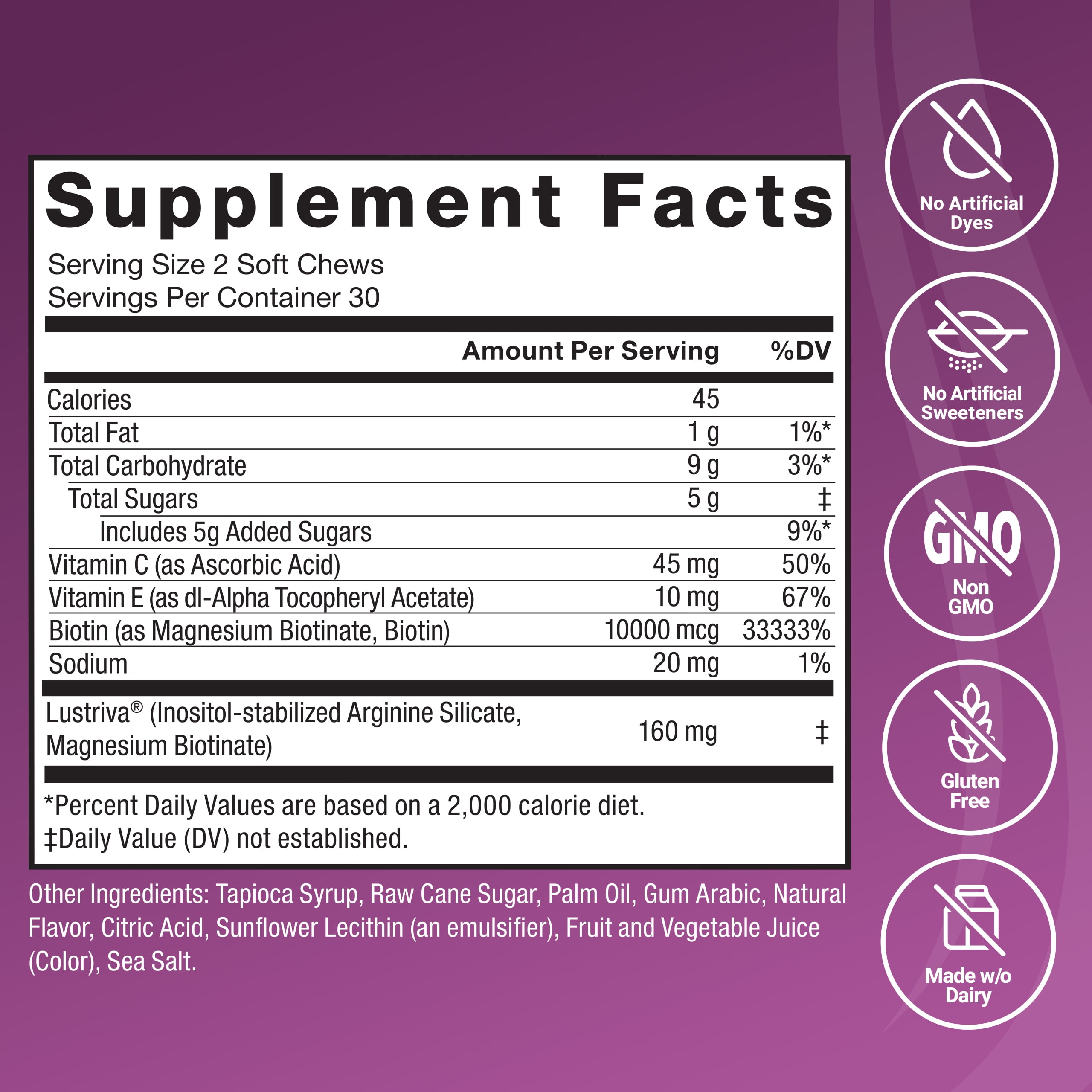 Force Factor Hair Growth Accelerator, Hair Growth Vitamins for Women & Men with Clinically Studied Lustriva & Biotin, Berry Blast, 60 Soft Chews