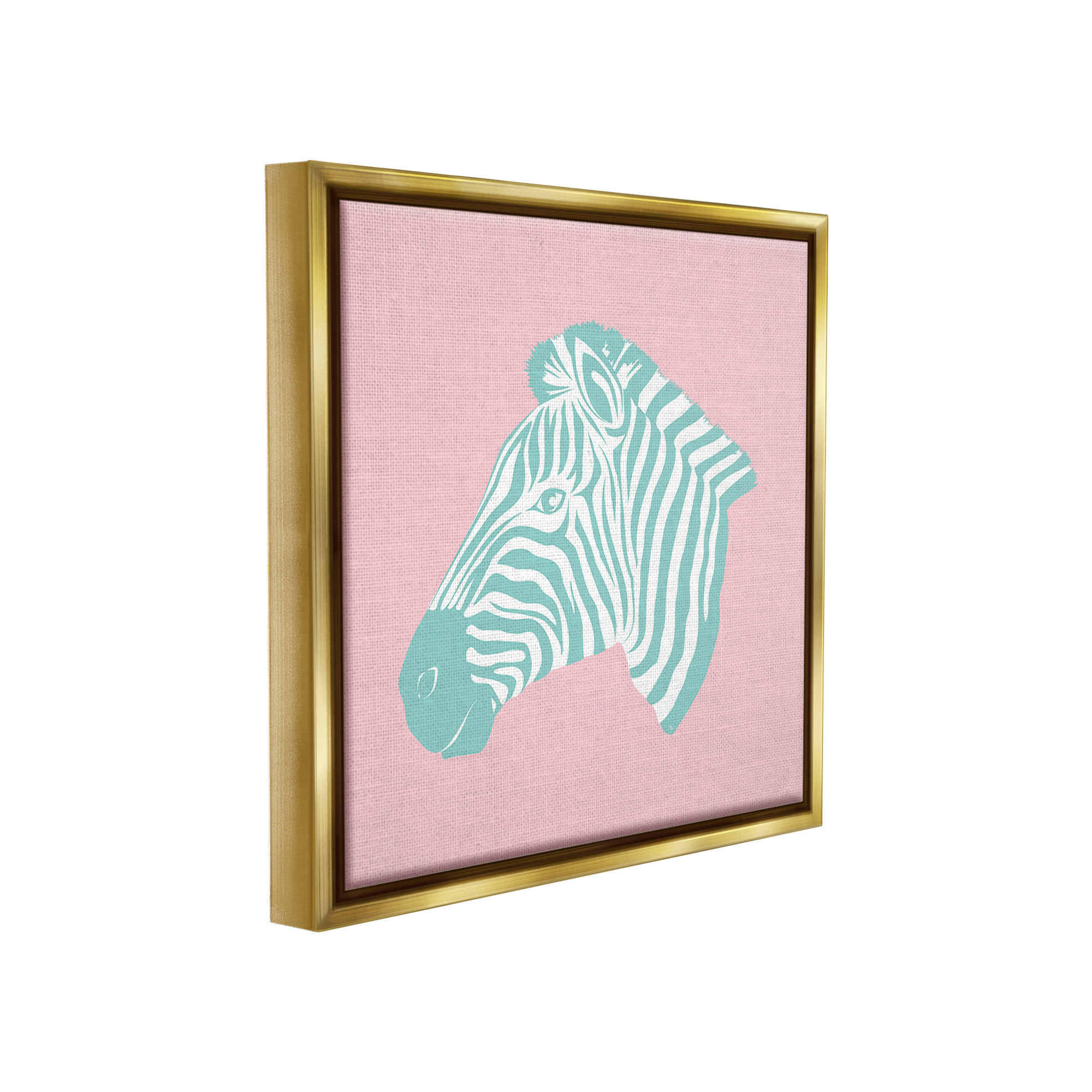 Stupell Industries Pink & Blue Zebra Animals & Insects Painting Gold Floater Framed Canvas Art Print Wall Art, 25 x 25