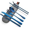 thumbnail image 1 of CHAO Utensilios portátiles de 7 piezas, juego de cubiertos de viaje para acampar, que incluye cuchillo, tenedor, cuchara, palillos, cepillo de limpieza, pajitas, estuche portátil, plano de acero inoxi, 1 of 5
