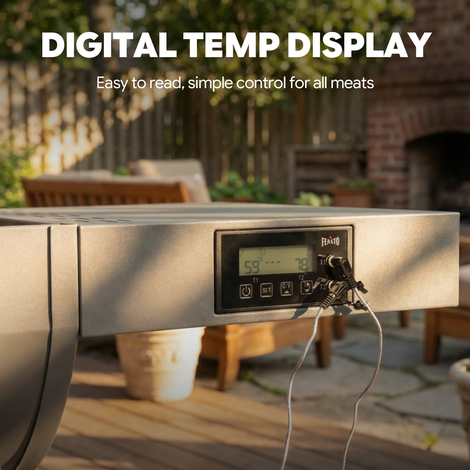 Feasto 30-inch Heavy-Duty Charcoal Grill with Offset Smoker - Digital Temperature Control & 2 Meat Probes, 815 Sq. In. Cooking Space for Backyard Bbq