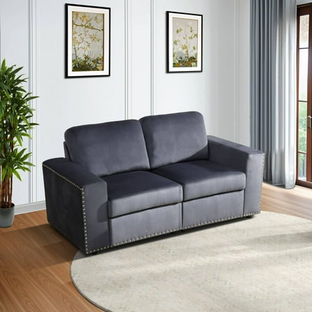 Modern Sectional Loveseat Sofa with Nail Head, Mid-Century 2 Seats Sofa, Love Seats Couch for Living Room, Dark Grey