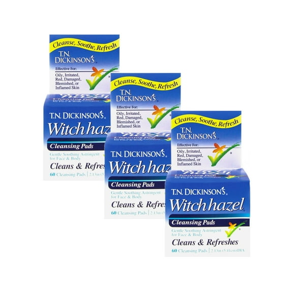 T.N. Dickinson's Witch Hazel Astringent Cleansing Pads For Face & Body, 60 Count - Pack of 3