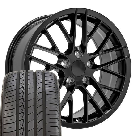 OE Wheels CV08 18 Inch Rims and Tires Fit Corvette C6 ZR1 Style 5x120.65 18x8.5 Satin Black - Hollander 5402 - iMove Gen 2 AS 245/40-18 (Set of 4)