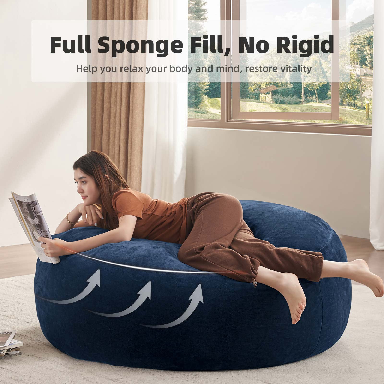 zyoiszvq 5ft Bean Bag Chair for Adults with Filling Memory Foam,Removable Flannel Cover,College Dorm Furniture