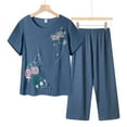 thumbnail image 3 of BLOCLOALO 2 Piece Lounge Set Short Sleeve Shirts Women's Summer Cotton and Linen Breathable and Comfortable Short Sleeved Pants Two Set Elderly Floral Print Suit Trendy Sets Casual Sets Blue Xxl, 3 of 3