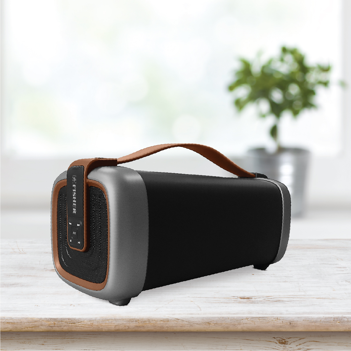 Fisher Traveler Wireless Outdoor Bluetooth Speaker, Portable Strap, Rubberized Exterior, Brown - image 3 of 6
