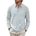 thumbnail image 5 of Hngshg Mens T-Shirts Big and Tall Comfy Button Up Collared Tops Long Sleeve Solid Color Pullover Tee Shirts, 5 of 7