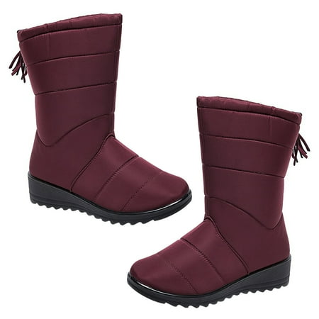 

1 Pair of Women Mid-tube Boots Tassel Snow Boots Stylish Thick-soled Shoes