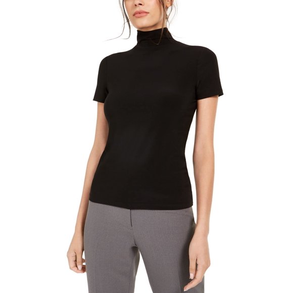 Anne Klein Women's Short Sleeve Mockneck TOP, Anne Black, X-Small