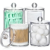 4 Pack Acrylic Qtip Holder Dispenser for Cotton Swabs,Balls,Pads,Floss Picks,Small Clear Plastic Jar Set