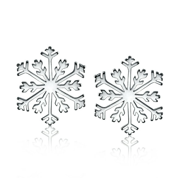 Bling Jewelry Womens Classic Snowflake Stud Earrings Polished Sterling Silver for Christmas Parties