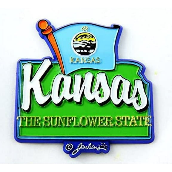 Kansas State Map-Flag Fridge Collectible Souvenir Magnet
