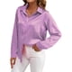 thumbnail image 3 of Blusas de Satén para Mujer, Camisas de Seda con Botones, Blusas Informales de Larga para Negocios Violeta M, 3 of 7