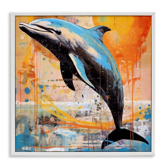 Stupell Industries Modern Modern Dolphin Collage White Framed Giclee Art, 24 x 24, by Ray Powers