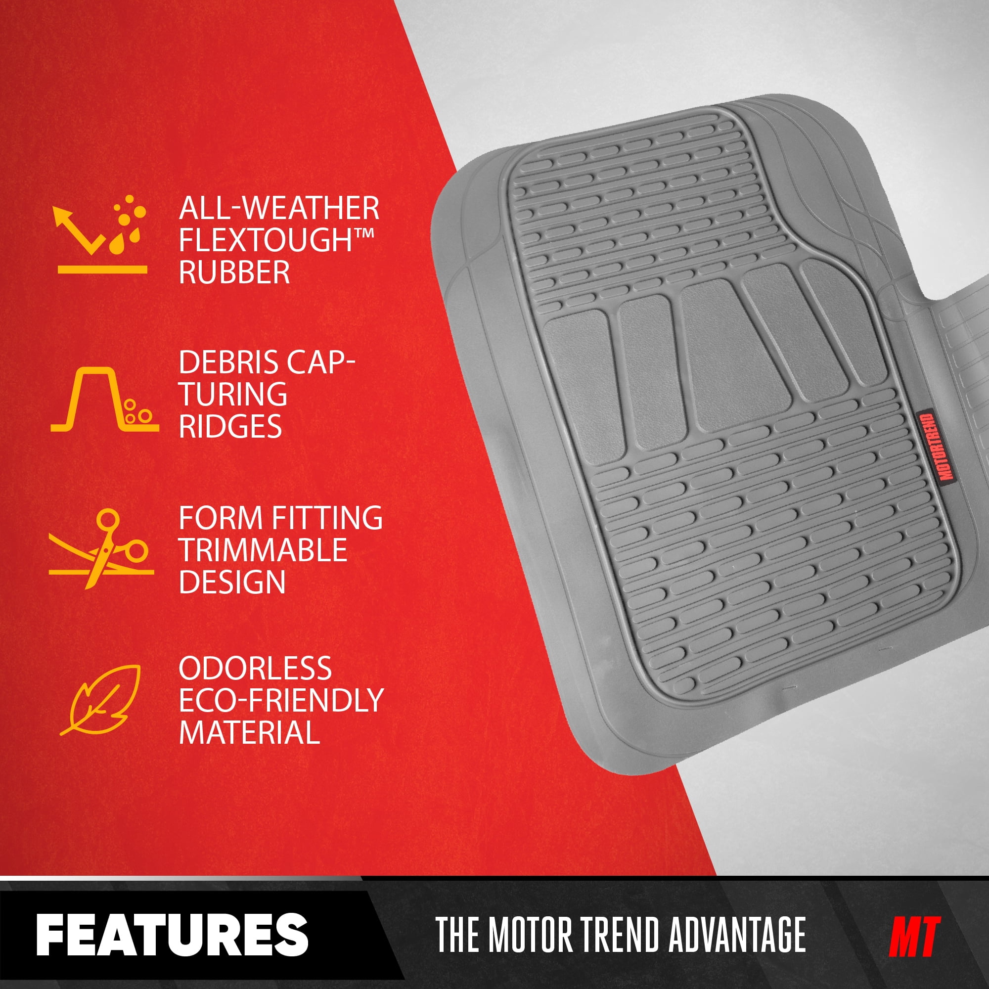Motor Trend WingRunner Complementary Rubber Rear Floor Mats Liners for 2nd or 3rd Row, All Weather Protection Universal Design for Trucks Cars Sedan SUV