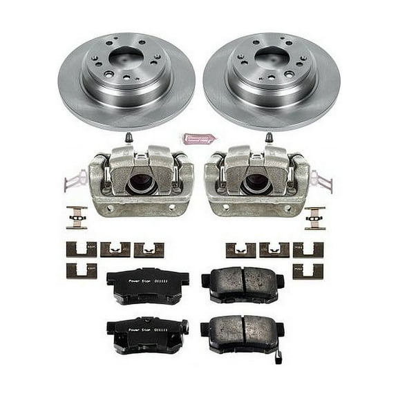 PowerStop Rear Stock Replacement Brake Pad and Rotor Kit with Calipers Fits: ACURA Select Models KCOE3154