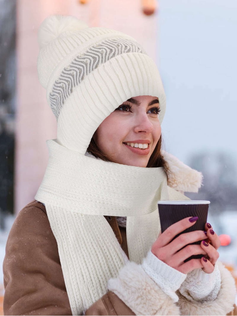Deago Winter Beanie Hat Scarf Set for Women Knitted Fleece  display picture 1