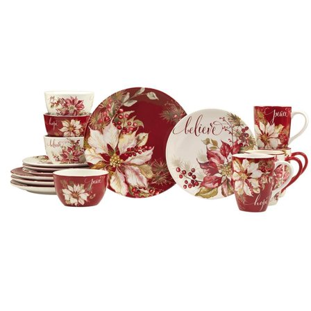 Winters Joy 16-Pcs Assorted Colors Earthenware Dinnerware Set (Service for 4)