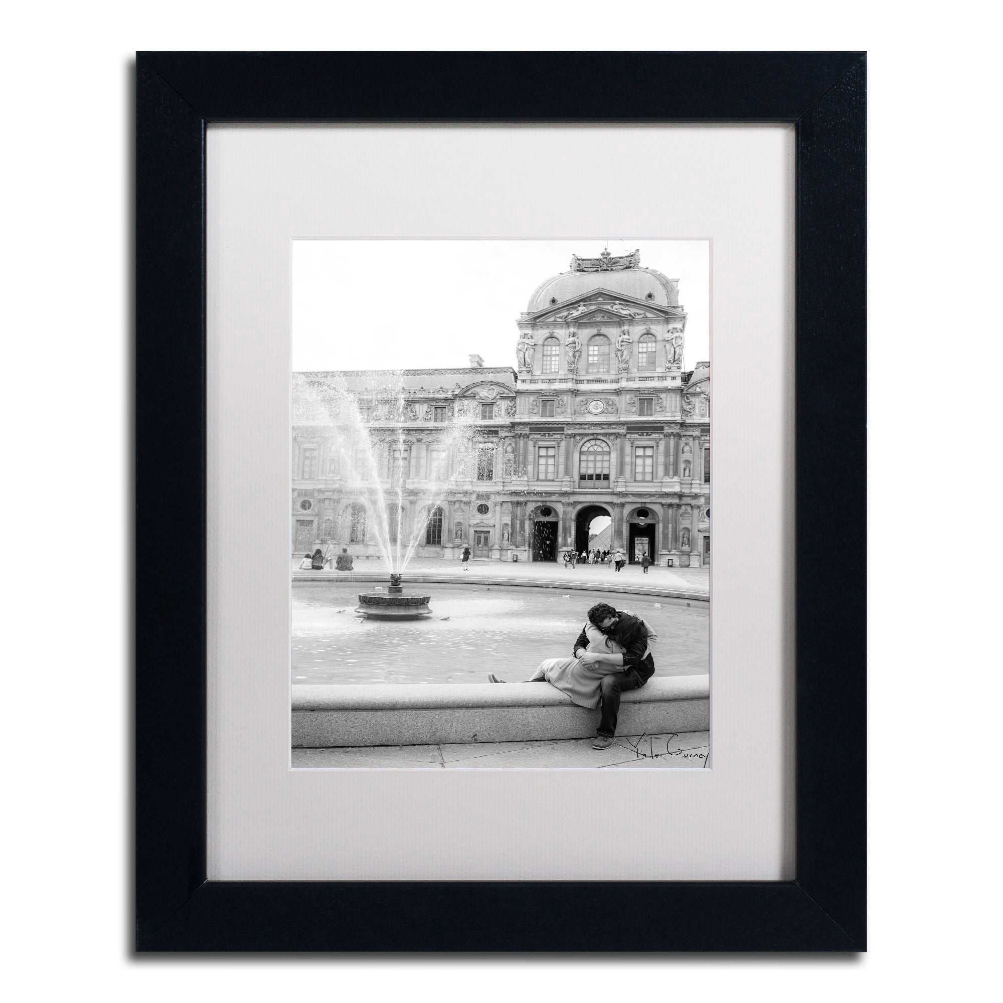 Trademark Fine Art "Paris Kiss" Canvas Art by Yale Gurney, White Matte, Black Frame