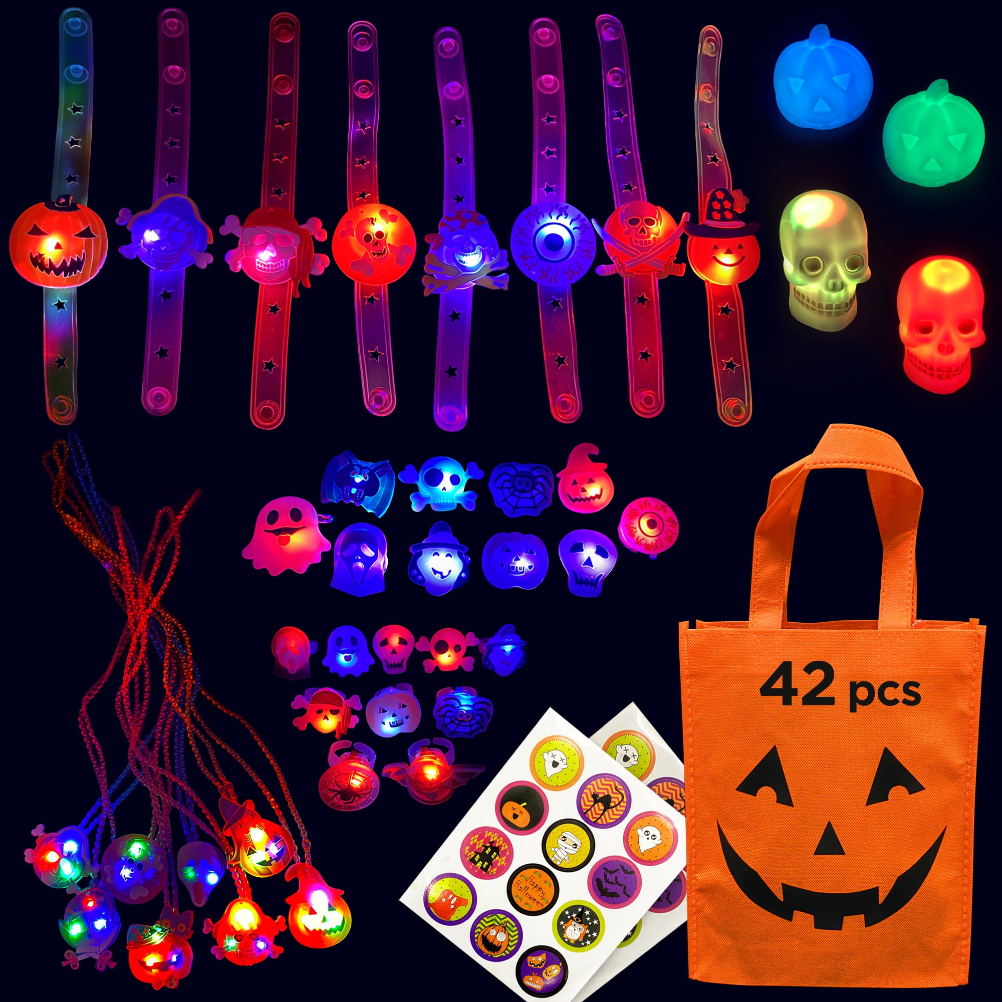 Halloween Party Favors for Kids Pinata Filler 42 Pcs Light Up Halloween Toys Carnival Prizes Bulk Toys